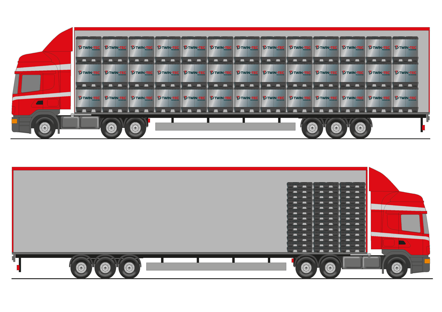 LKW mit zusammengefalteten Großladungsträgern